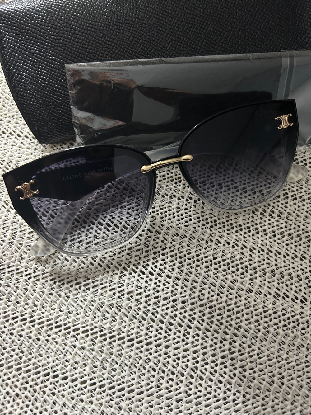 Fashion- Black Gradient Cat Eye Sunglasses with Gold Accents